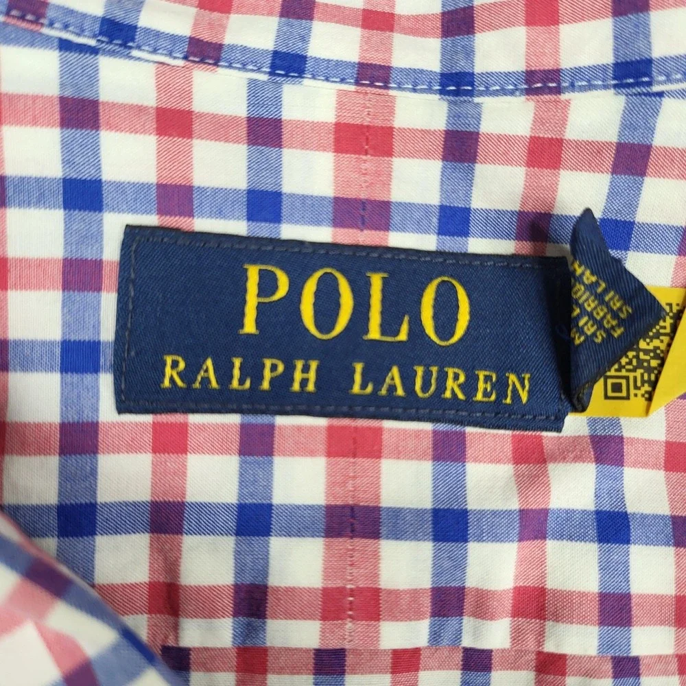 Polo Ralph Lauren Shirt Mens Big 4X Blue Check Long Sleeve Button Down Pony Logo